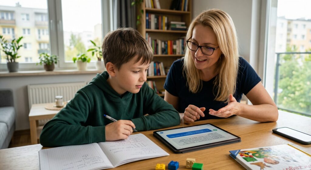 dziecko korzystające z tabletu do nauki